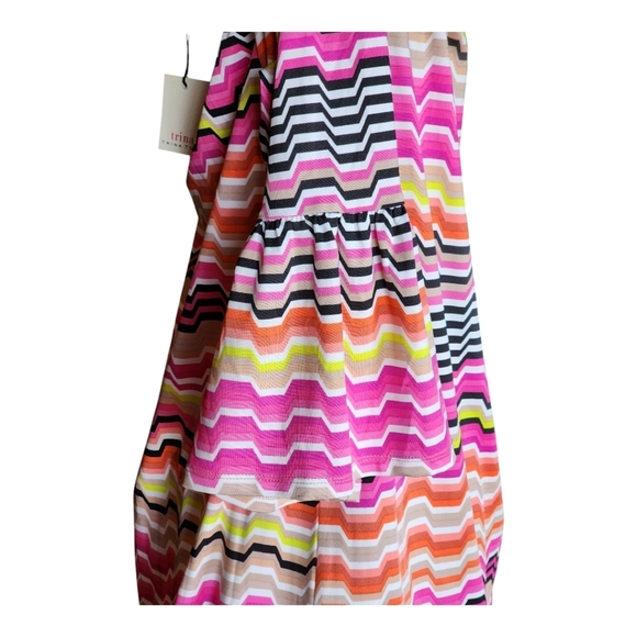 Trina Turk Off Shoulder Bell Sleeve Dress Multicolor Chevron Boho Chic Medium - Picture 6 of 9